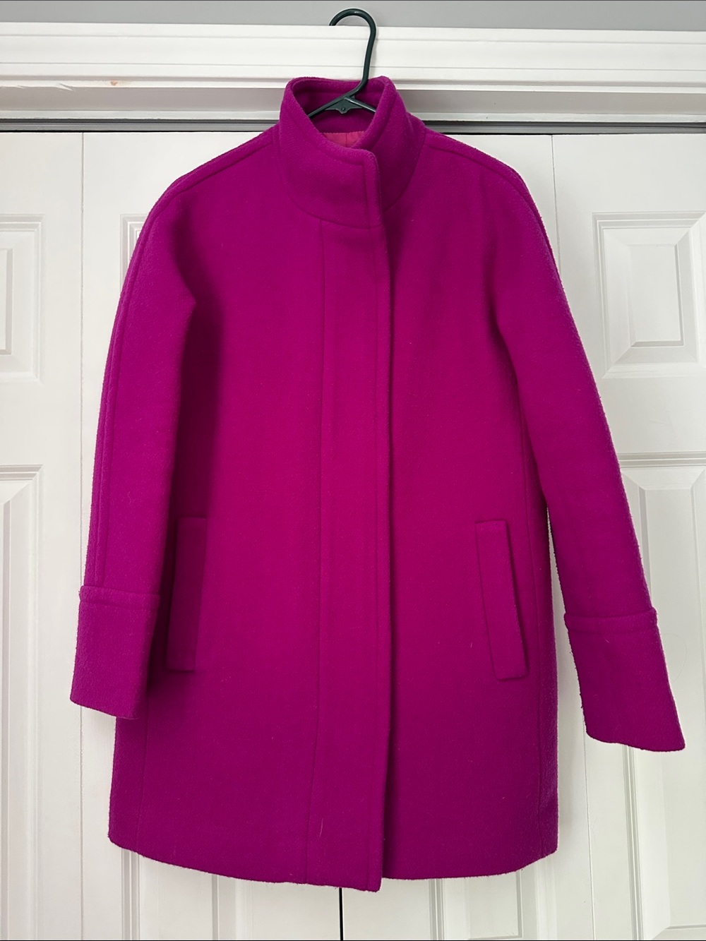 J. Crew Vibrant Fuchsia Wool-Blend Structured Mid-Length Coat